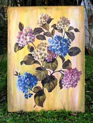 quadro con ortensie su tela base malta sabbiata decorazione decoupage  angelapercaso