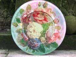 piatto in vetro decorazionde decoupage sotto vetro fiori rosa  angelapercaso