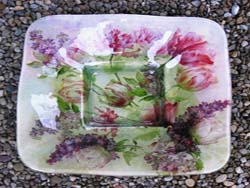 piatto in vetro decorazione decoupage sotto vetro tulipani + glicine  angelapercaso